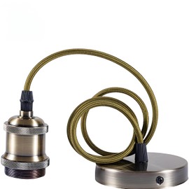 EmyZöilure Vintage Retro Ceiling Pendant Light Fitting,1.5M Braided Flex Cord,E27 Lamp Holder Suspended Pendant Light Fitting Kit