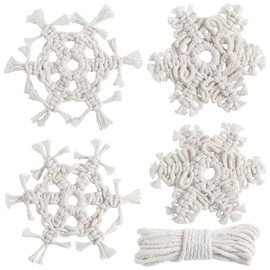 SUNNYCLUE DIY 4 Sets Macrame Kit Christmas Macrame Ornaments Macrame Snowflakes Winter Macrame Keychains With Instructions Macrame Kits for Beginners Adults DIY Wall Hangings Decoration