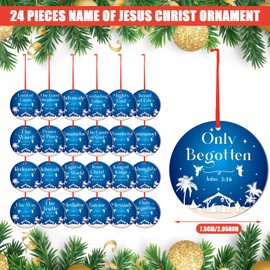 Soaoo 24 Pieces Names of Jesus Christ Ornaments Christmas Ceramics Hanging Ornaments with Savior Names s Ceramic Ornament Religious Hanging Jesus Ornament for Christmas Tree Decoration