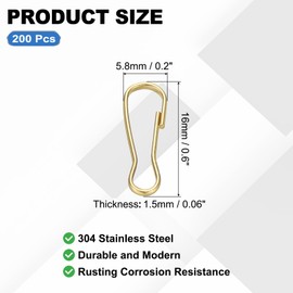 PATIKIL Lanyard Hooks, 200 Pcs 16mm Stainless Steel 304 Spring Snap Hook Metal Clips Clasp for Key Chain Key Rings ID Card Shower Curtain, Gold