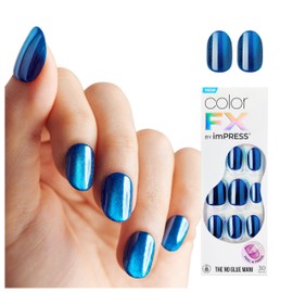 imPRESS KISS colorFX by imPRESS Press On Nails, 'Reconnect', Solid Blue with Pearlescent Finish, Short Oval, New & Improved Adhesive, Includes 30 Fake Nails, Prep Pad, 1 Manicure Stick, 1 Mini Nail File