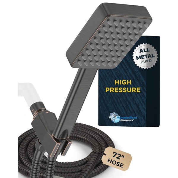 HammerHead Showers® ALL METAL Square Handheld Shower Head with Hose
