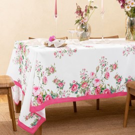 Bnejvif Mantel rectangular rosa, mantel floral, estampado de flores rosas, mantel rectangular impermeable para primavera y verano, antiarrugas, de 1.52 m x 2.13 m, 1.52 m x 2.59 m y 1.52 m x 3.05 m