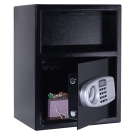 S AFSTAR Digital Safe w/Emergency Keys and Deposit Slot, Electronic Cabinet Safe Box for Cash Money Jewelry Documents Gun, Drop Slot Safes with Digital Keypad & 2 Emergency Keys, Black
