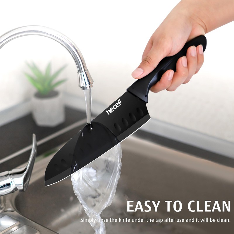 hecef Black Kitchen Knife Set of 3, Sharp Knives with