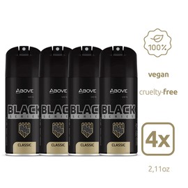ABOVE Black Series Body Spray, Classic, 4 pcs - Deodorant Spray - Woody Fragrance - Masks Perspiration Odors - Long-Lasting Dry Spray - Cruelty-Free