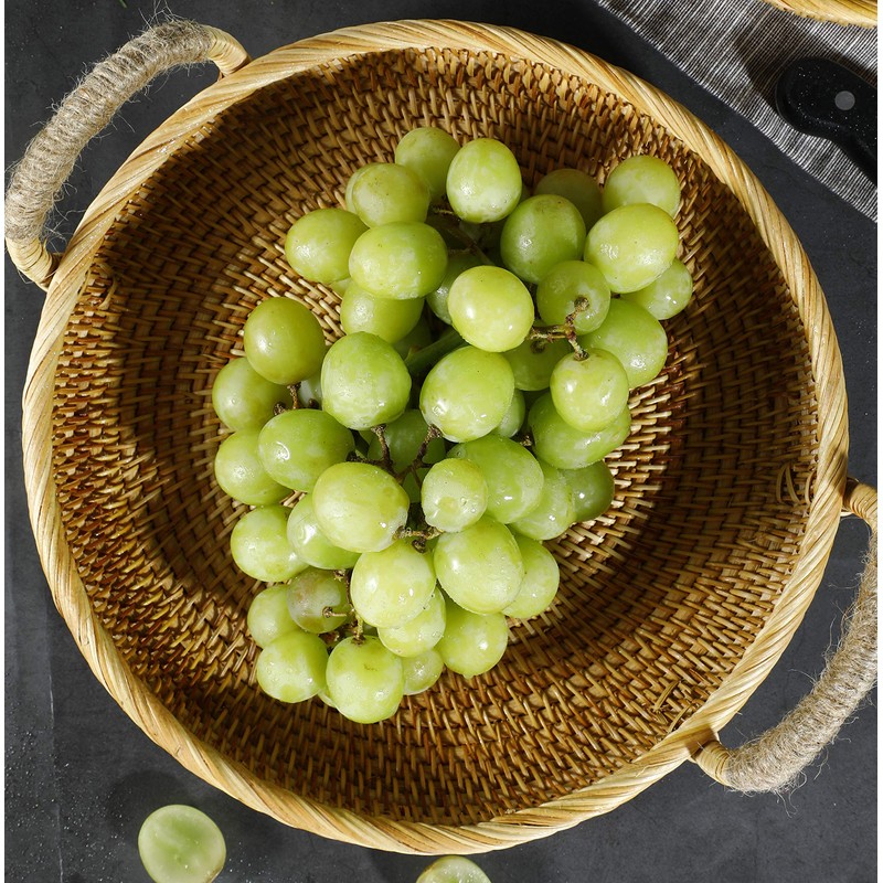 DECRAFTS Rattan Round Fruit Basket for Table Wicker Bread Tray