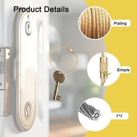 Gredak Wire Keychain Cable Stainless Steel, 12 Pcs 1.5mm 6 Inch Golden Cable Key Ring, Keychain Lock Durable for Keys, Heavy Duty Luggage Tags & Travel Accessories