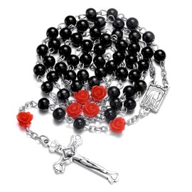 Rosary Beads Catholic Necklace for Women-Black