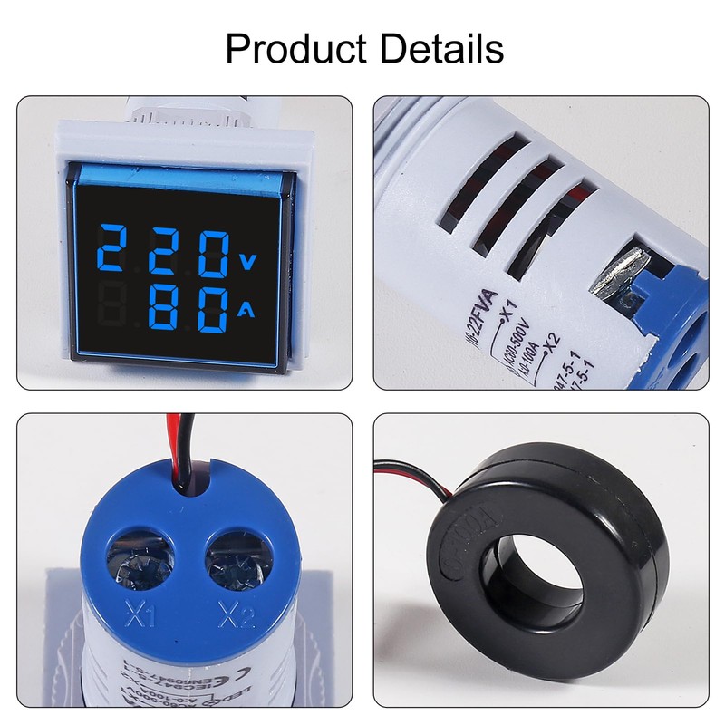Aitiao 2PCS 60-500V 0-100A AC Digital Ammeter Voltmeter, 22mm Square
