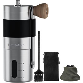 Molinillo de Café Manual Portátil con Muelas de Cerámica y Cuerpo de Acero Inoxidable 304, Tamaño Compacto, Incluye Cepillo de Limpieza y Bolsa de Almacenamiento