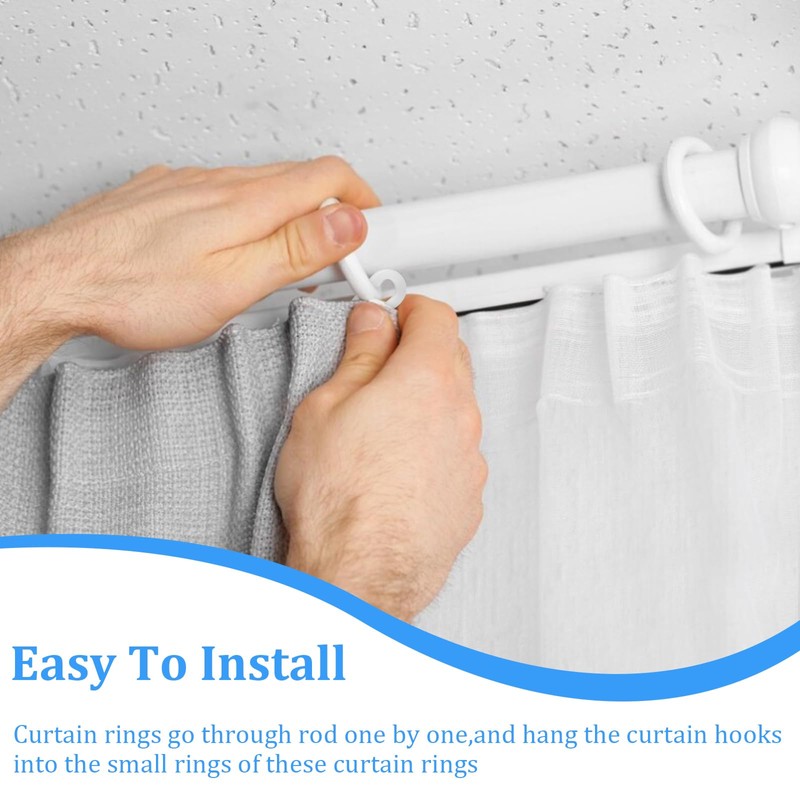 Curtain Rings, 24pcs Metal Rings with 24pcs Plastic Hooks, Drape