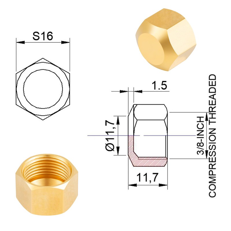 Breezliy 30PCS 3/8-Inch Brass Compression Cap Stop Valve Cap,Brass Compression
