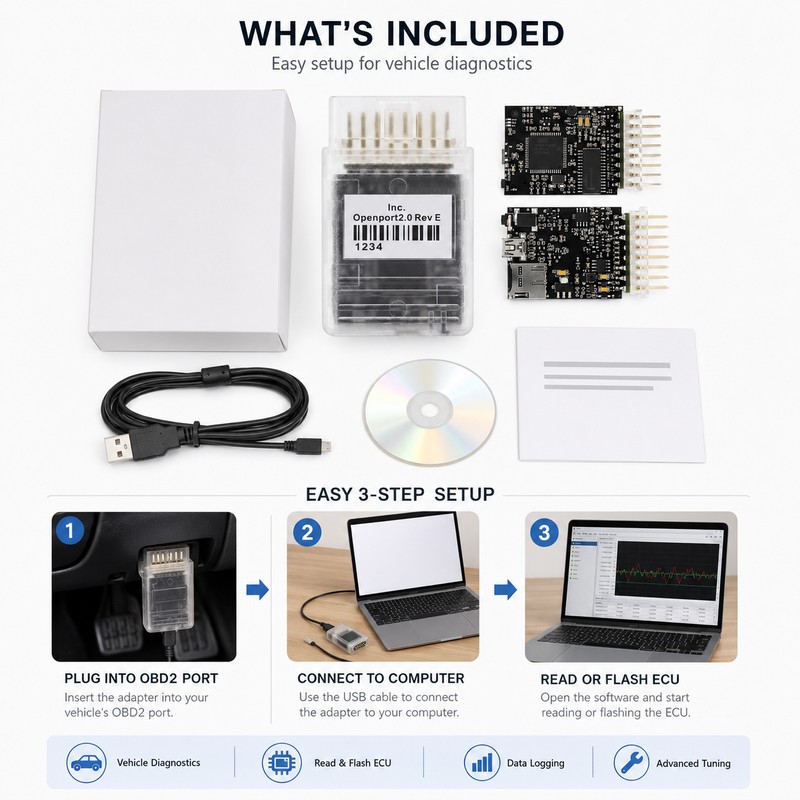 OBD2 ECU Flash Cable for Vehicle Diagnostics – Openport 2.0-Style