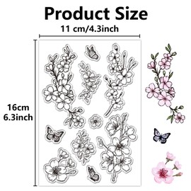 CRASPIRE Cherry Blossoms Clear Stamps Japanese Sakura Flowers Butterfly Reusable Retro Transparent Silicone Stamp Seals for Scrapbooking Photo Album Decorative Journaling Card Making Christmas Gifts