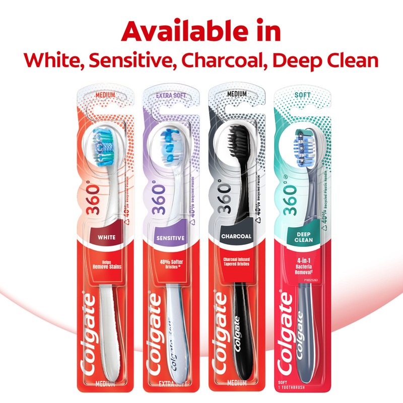 Colgate 360 Optic White Whitening Toothbrush, Adult Soft Toothbrush with