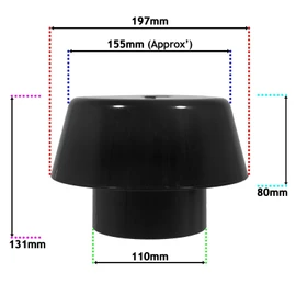 SPARES2GO 110mm Vent Extract Cowl Mushroom Soil Pipe Stack System Weather Ring Seal (Black)