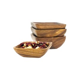 Woodard & Charles Acacia Wood 4" Individual Square Serving Bowl for Appetizers, Nuts, Candy, Rice, Fruit, Olives, Condiments, Hummus and More, Set of 4