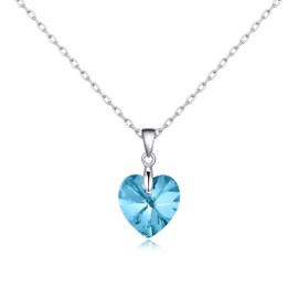 Philip Jones Sterling Silver Aquamarine Heart Necklace Created with Zircondia® Crystals