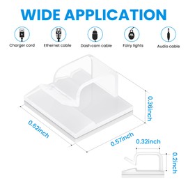 100 Pcs Adhesive Cable Clips for USB Cables, Phone Chargers, Ethernet Cables, car Dash cam Cables,Christmas Lights, String Lights,Wall,Office Desk (Clear, Small)