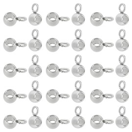 UNICRAFTALE Approximately 100 Pieces, Inner Diameter 0.08 inch (2 mm), Stainless Steel Color, Rondelle Beads, with Can, Sparkle, Hanger Beads, 304 Stainless Steel Beads, Hanger Link, Link Beads, Bail