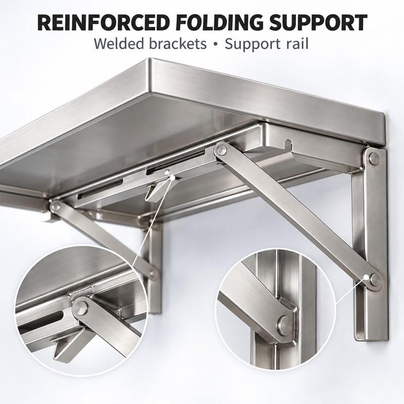Foldable Stainless Steel Wall Mounted Shelf, Space-Saving Storage and Work