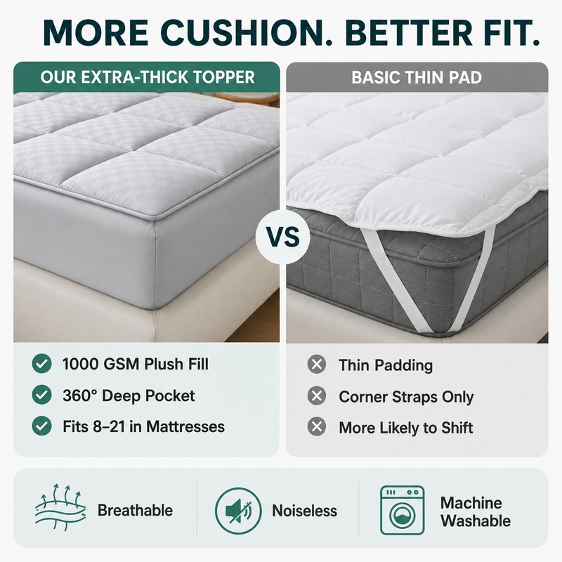 Extra Thick 1000GSM Cooling Mattress Pad, Deep Pocket Topper