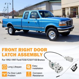 F4TZ-15219A64-A Door Latch Lock Assembly Front Right Passenger Side for 1992 1993 1994 1995 1996 1997 Ford F350 F250, 92-96 F150 Bronco RH Side Power Door Latch Lock Actuator Motor Cable Rod Kit