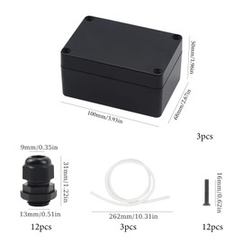 OMIGA Junction Box Black 100 x 68 x 50 mm IP65 Waterproof Junction Box Surface-Mounted Junction Box and 12 Connections M16 for Diameter 4-8 mm Cable Pack of 3