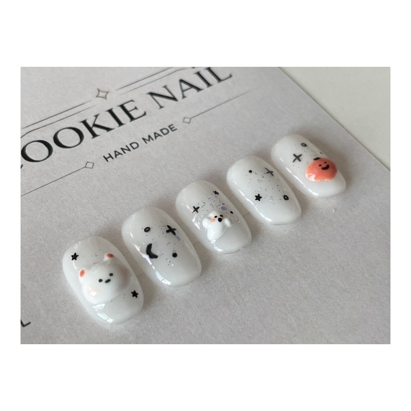⭐️ [Starry Night Bear] Homemade nail tips ⭐️ - Short