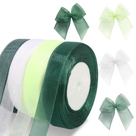 4 Rolls Organza Ribbon, 45m/50 Yards Chiffon Ribbon Gift Wrap 20mm Wide Sheer Ribbon Gift Ribbon for Wedding Party Ceremony Decorations and DIY Bows Crafts (4 Colors)