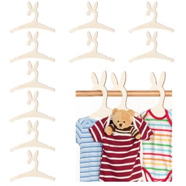 Kaisibum Pack of 10 Baby Clothes Hangers, Children's Clothes Hangers, Wooden Small Non-Slip Dolls, Bunny Ears Shaped