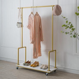 FOF FRIEND OF FAMILY Industrial Pipe Clothing Rack Garment Racks, Retro Vintage Rolling Rack with Wheels (White color)