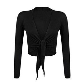 Gloop Women's Beautiful Elegant Long Sleeve Bolero Jacket Knot - Black , size: xl