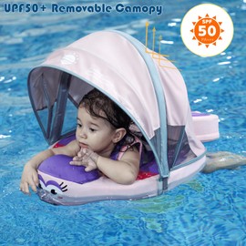 Mambobaby Float with Removable UPF50+ UV Sun Protection Canopy, Infant Pool Float Swimming Float with Tail & Adjustable Safety Seat, Baby Floats for Pool Bathtub (Bird Purple-N03BPCTLURBKMF01N03)