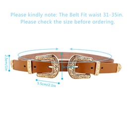CLARA Women Vintage Western Waist Belt Double Buckle Belt PU Leather Waistband for Jeans Dress (Brown)