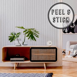 Transform Faux Beadboard Peel and Stick Wallpaper, Off-White/Grey