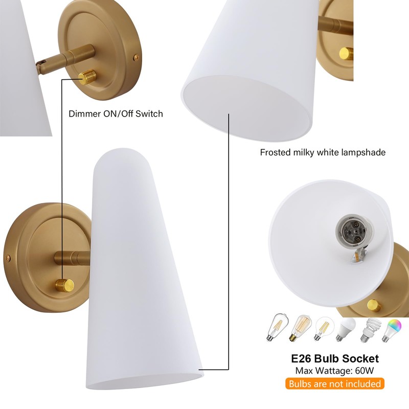 BAODEN Rotatable Frosted Milk White Glass Wall Sconces Lighting Modern