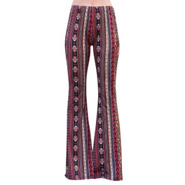 Daisy Del Sol High Waist Comfy Stretch Boho 70s Bell Bottom Fit to Flare Lounge Yoga Pants Red/Yellow