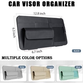 WiiLemz Car Visor Organizer, Multi-Pocket Sunvisor Storage with Sunglass Holder, Document Holder and Visor Card Clip, Fit for AUTO SUV & Truck, Leather Car Accessories Interior (Cream)