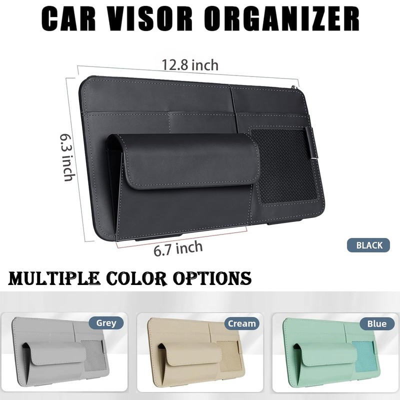 WiiLemz Car Visor Organizer, Multi-Pocket Sunvisor Storage with Sunglass Holder,
