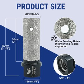 HXIN Brazed Diamond Finger Milling Bit with 5/8-11" Diamond Cone Chamfer Bit End Mill Router Bit for Dry/Wet Enlarging Shaping Hole on Porcelain Ceramic Tile Granite Marble F2050(4/5"x2")