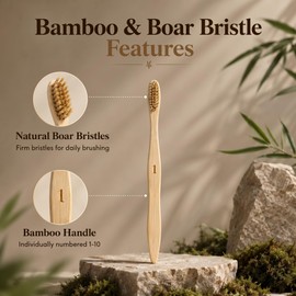 TIKITAKA FTG Boar Bristle Bamboo Toothbrush 10 Pack Plastic Free Numbered