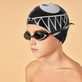 Yardwe Gorro De BañO para NiñOs DiseñO De TiburóN De Silicona con ProteccióN para OíDos Impermeable Ajuste Seguro para Piscina Playa