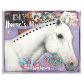Depesche 12484 Miss Melody Horse Mane Braiding DIY Set Including 8 Cardboard Boxes in Horse Head Shape, 4 Wool Threads and Colourful Rubber Bands and Clips
