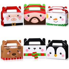 18 Pcs Christmas Gift Boxes Treat Boxes 3D House Cardboard Gable Boxes Xmas Present Boxes Candy Goodie Cookie Boxes with Handles for Holiday Party Favor Supplies (Face)