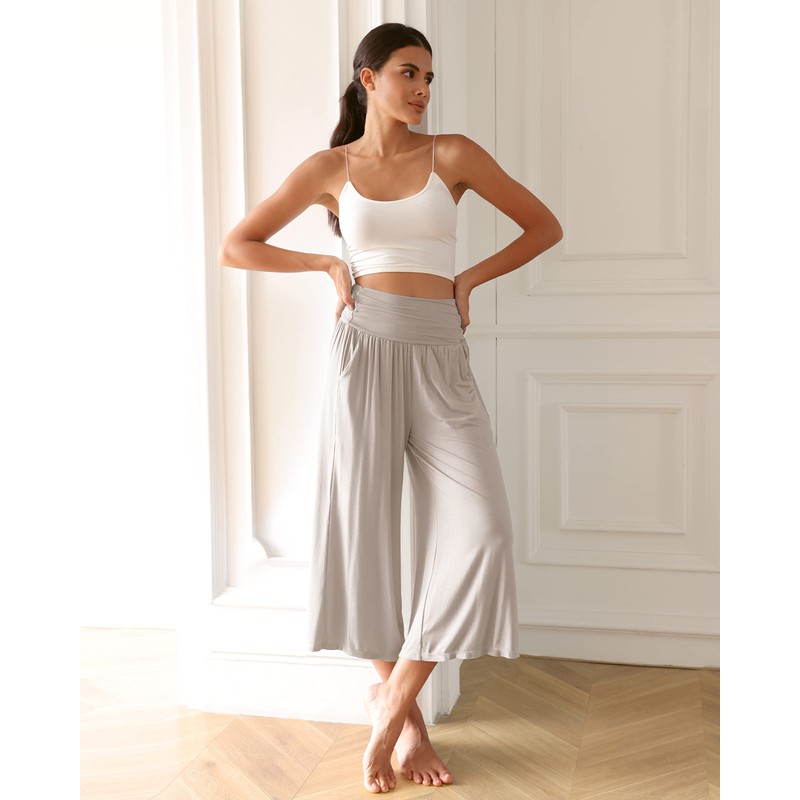 ODODOS Women's Wide Leg Palazzo Lounge Cropped Pants with Pockets
