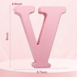 AOCEAN 8 Inch Pink Wood Letters Unfinished Wood Letters for Wall Decor Decorative Standing Letters Slices Sign Board Decoration for Craft Home Party Projects (V)