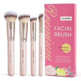 MAANGE Set de Brochas de Maquillaje 4 Piezas Brochas de Maquillaje Profesional Brocha para Base de Maquillaje con Caja de Regalo(Beige)