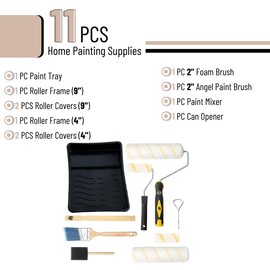 Bates - Paint Tray Set, Paint Rollers, Paint Brushes for Wall, Tray, Roller Brush, 11 Piece Home Painting Supplies, Foam Brush, House Painting Supplies, Painting Tools, Interior, Exterior